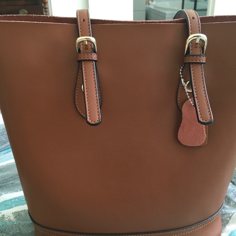 Tulle Adjustable Strap Tote Bag in tan brown color